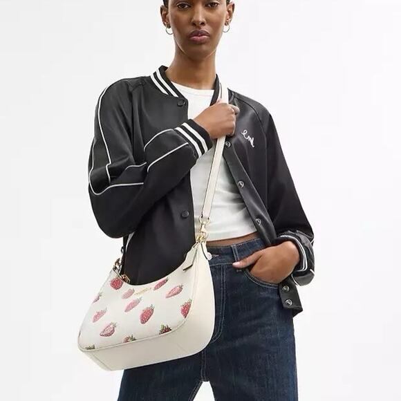 NWT COACH Teri Hobo Bag With Strawberry Print CAL67 Gold/Chalk - Picture 8 of 12